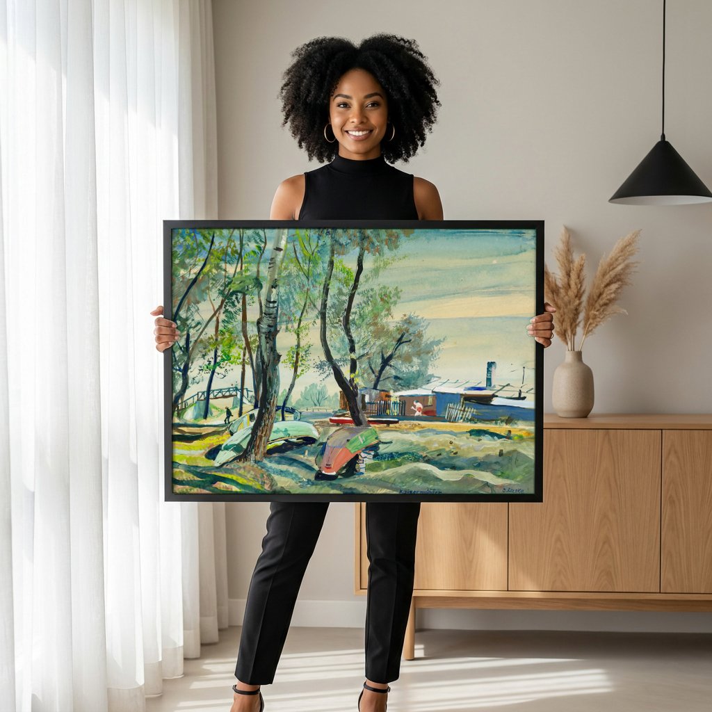 Quadro Decorativo Kaisermühlen - Oskar Laske com modelo em ambiente