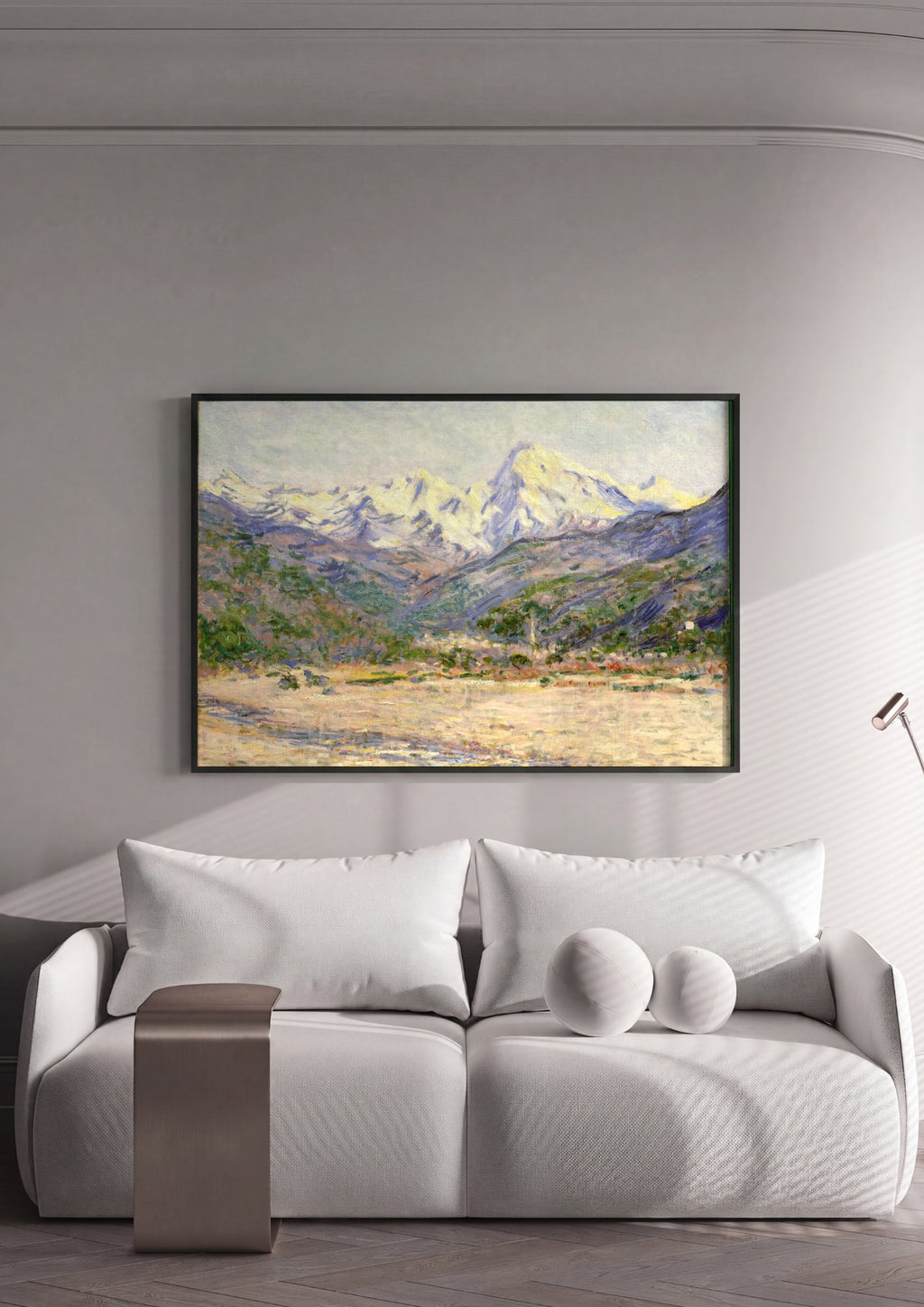 Quadro Decorativo Montanhas nevadas - Claude Monet em ambiente decorado