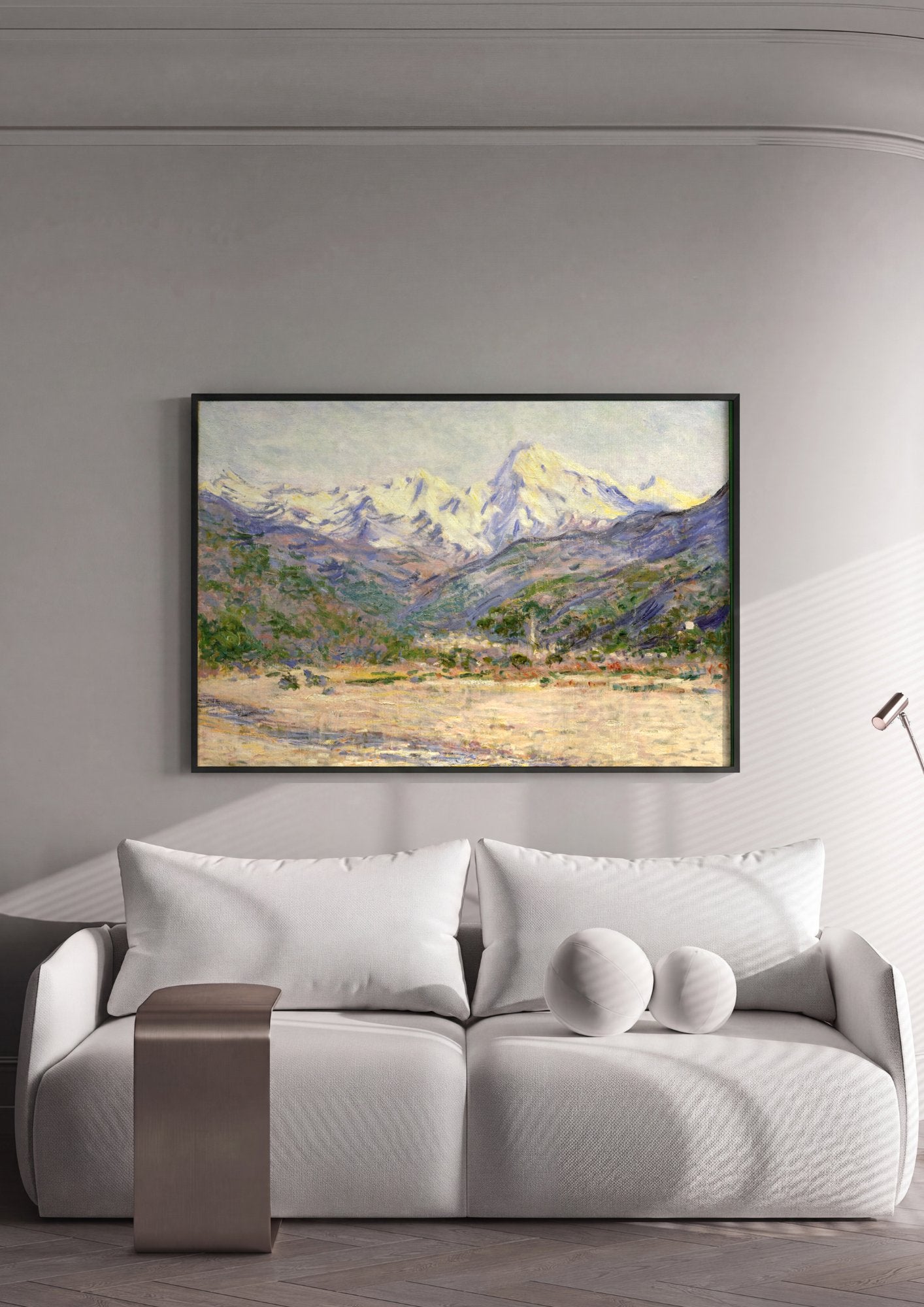 Quadro Decorativo Montanhas nevadas - Claude Monet em ambiente decorado