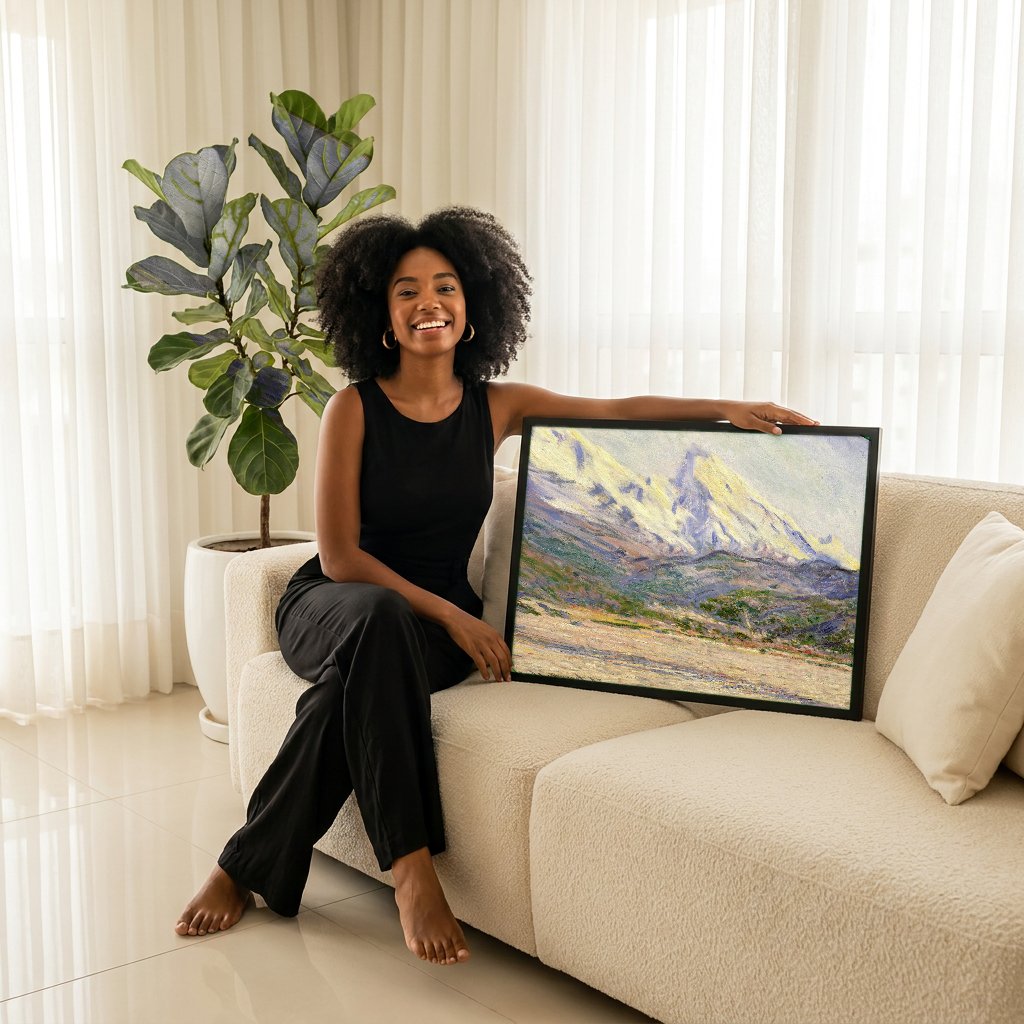 Quadro Decorativo Montanhas nevadas - Claude Monet com modelo em ambiente