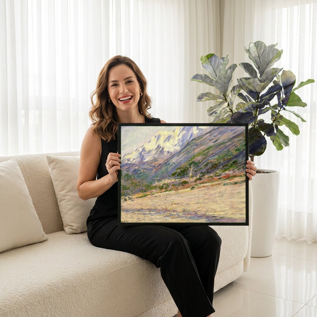 Quadro Decorativo Montanhas nevadas - Claude Monet com modelo em ambiente