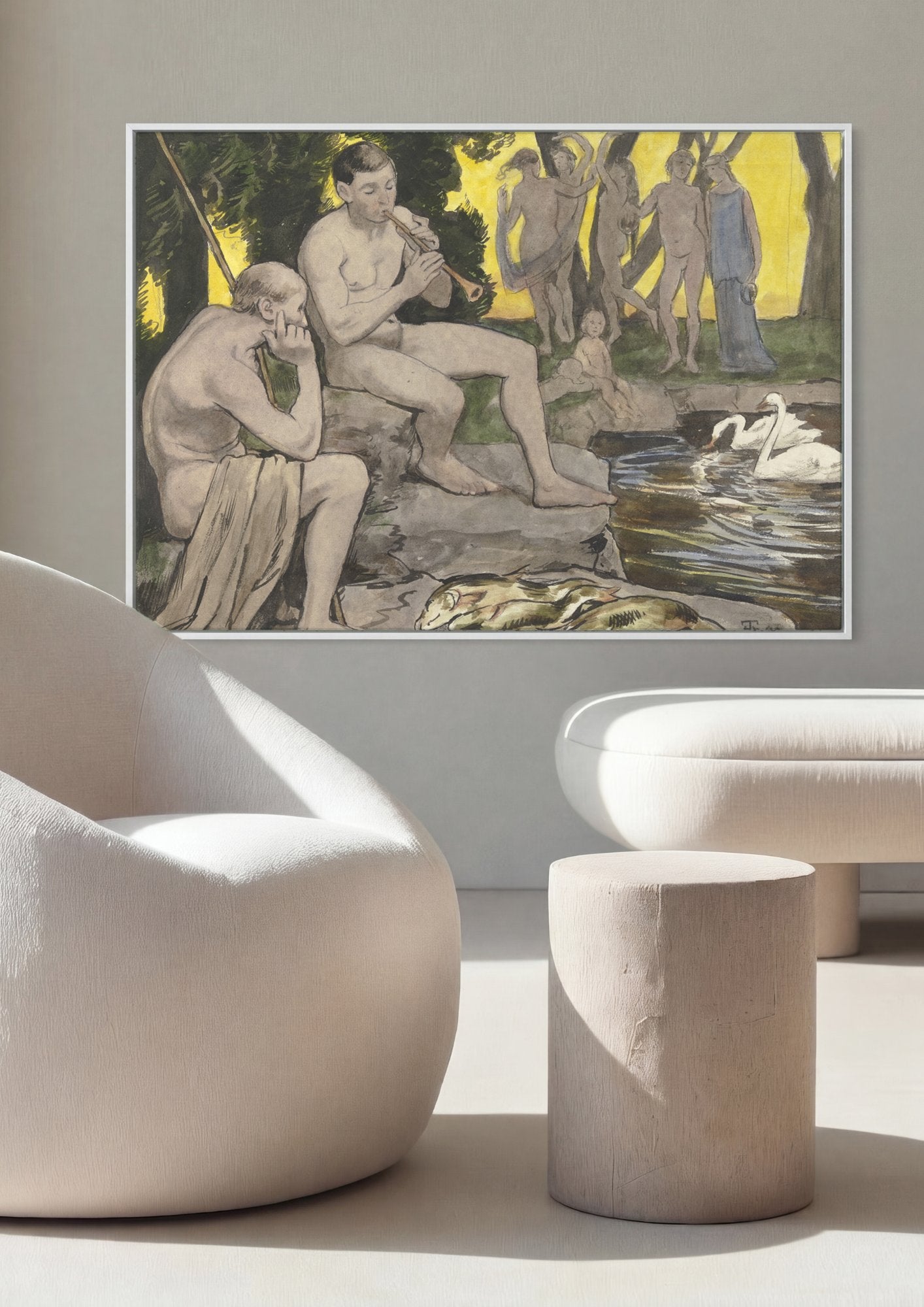 Quadro Decorativo Cena Pastoral com Flautista - Hans Thoma em ambiente decorado