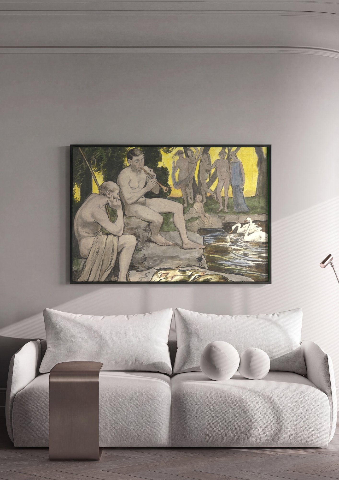 Quadro Decorativo Cena Pastoral com Flautista - Hans Thoma em ambiente decorado