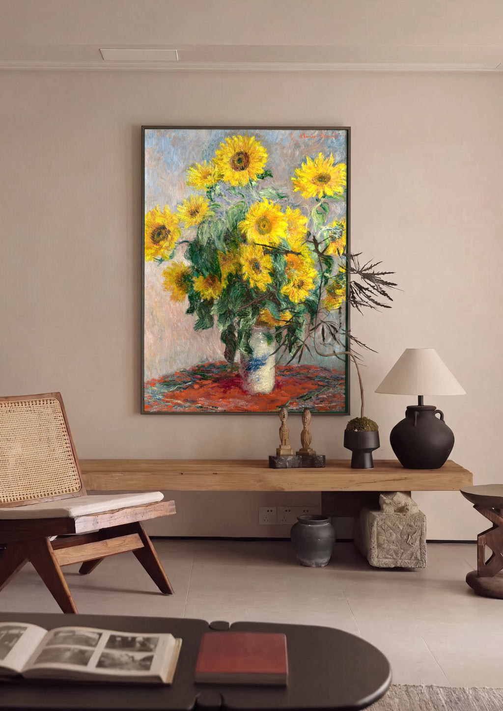 Quadro Decorativo Girassóis em Vaso - Claude Monet em ambiente decorado