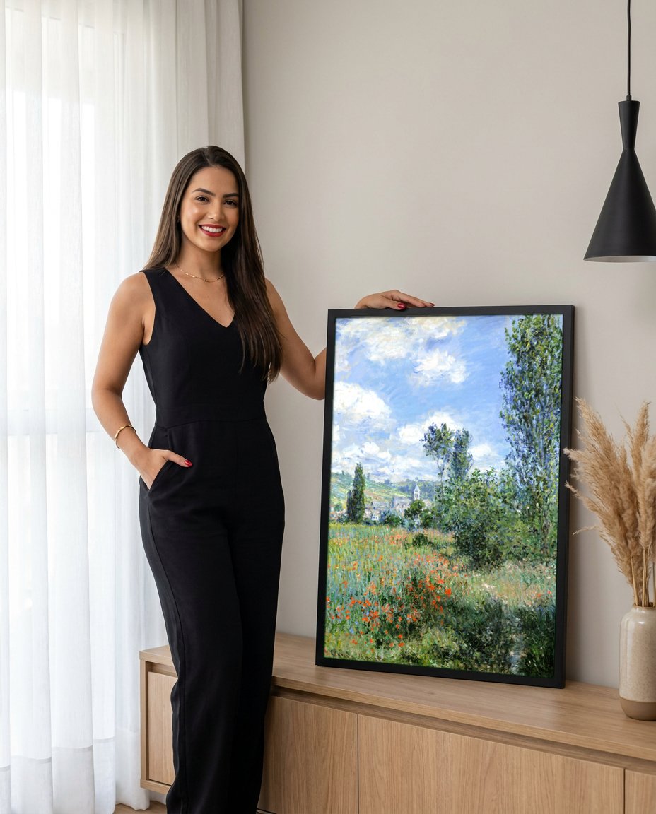 Quadro Decorativo Campo de Papoulas - Claude Monet com modelo em ambiente