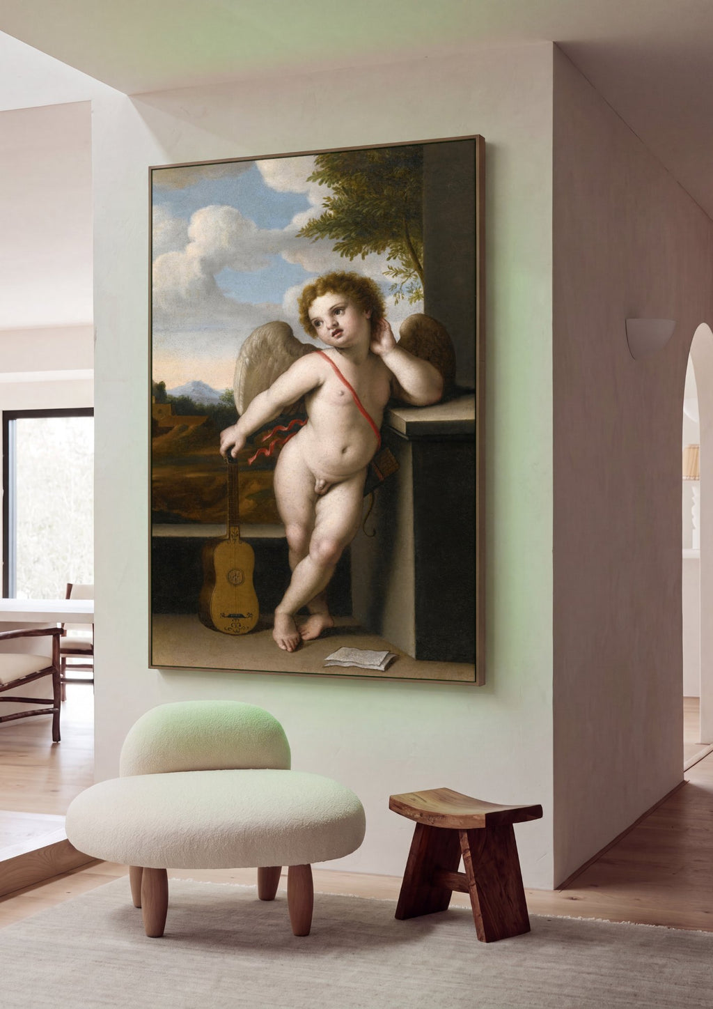 Quadro Decorativo Anjo Querubim com Alaúde - Sassoferrato em ambiente decorado
