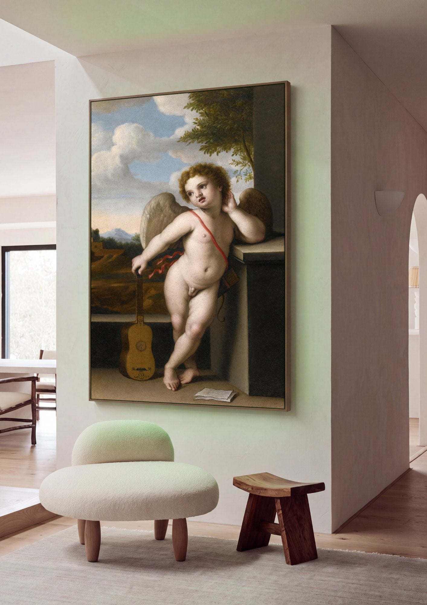 Quadro Decorativo Anjo Querubim com Alaúde - Sassoferrato em ambiente decorado