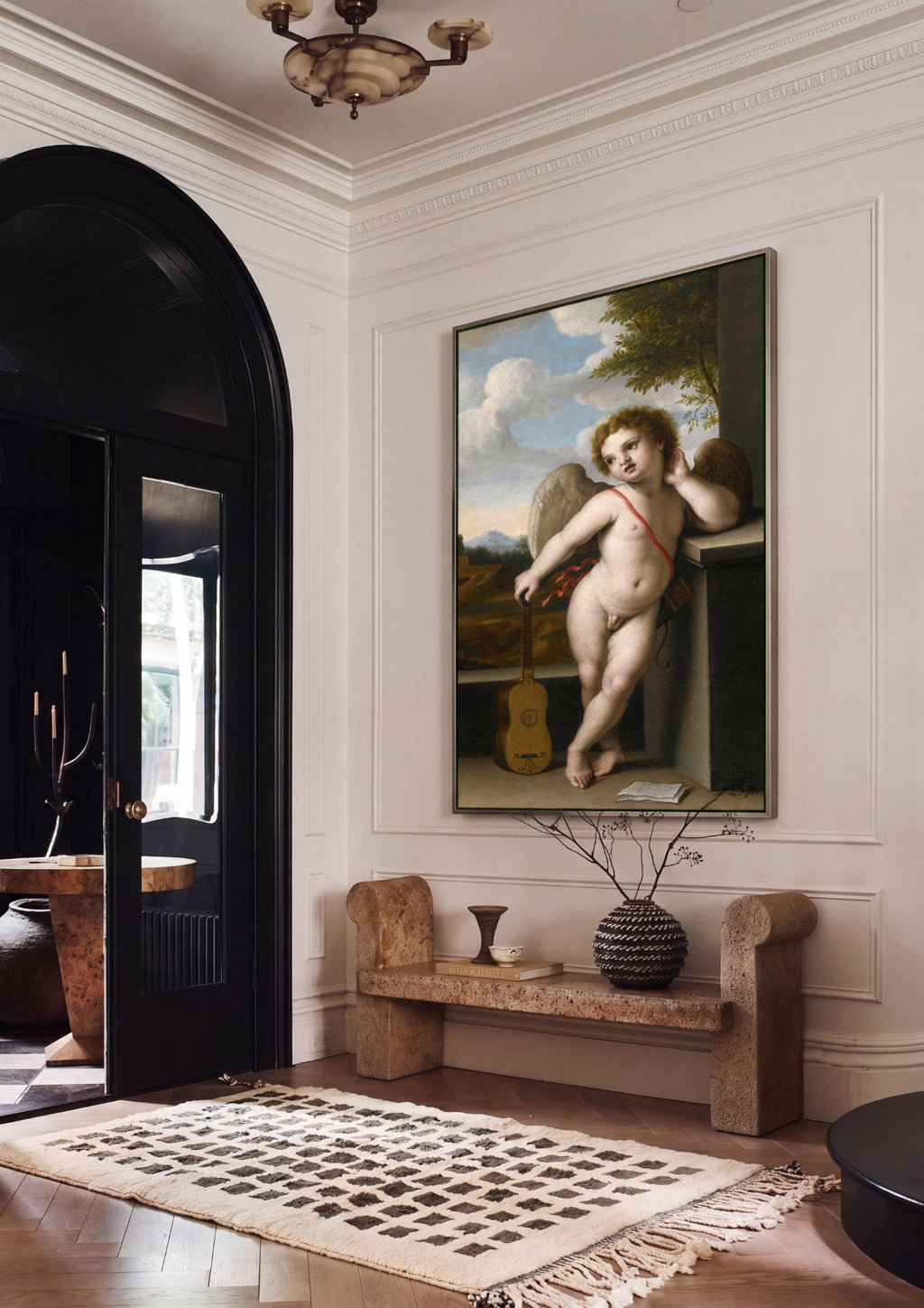 Quadro Decorativo Anjo Querubim com Alaúde - Sassoferrato em ambiente decorado