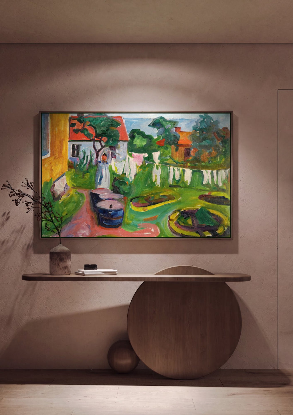 Quadro Decorativo Jardins com Mulher Lavando - Edvard Munch em ambiente decorado