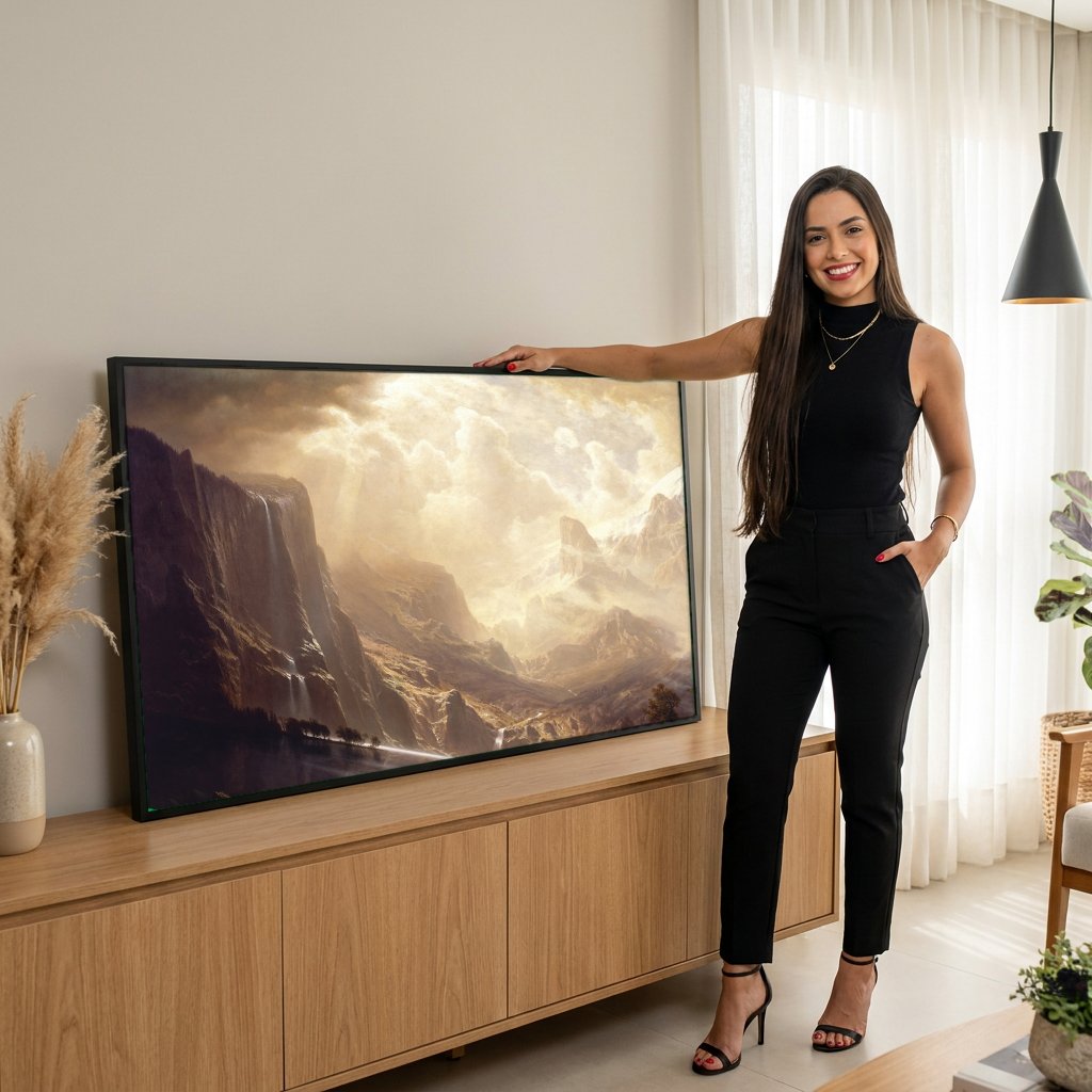 Quadro Decorativo Vale Deslumbrante - Albert Bierstadt com modelo em ambiente