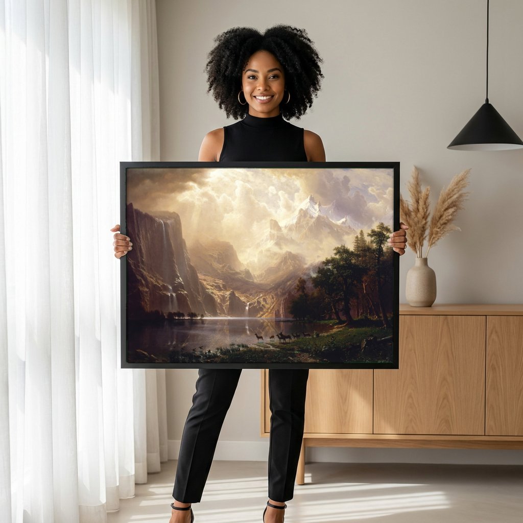 Quadro Decorativo Vale Deslumbrante - Albert Bierstadt com modelo em ambiente