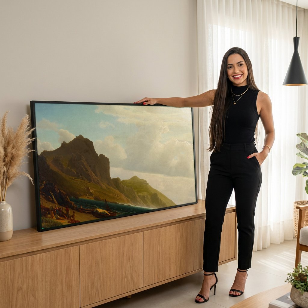 Quadro Decorativo A Baía de Nápoles - Albert Bierstadt com modelo em ambiente