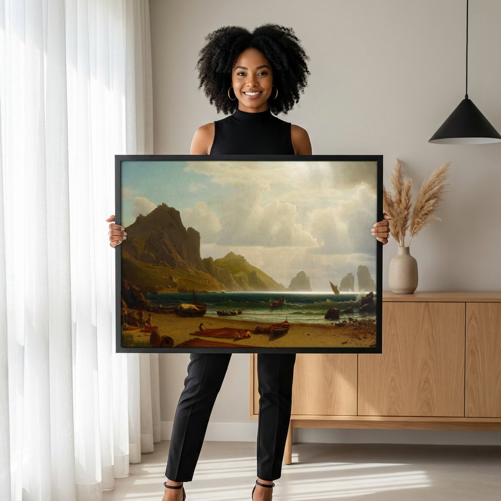 Quadro Decorativo A Baía de Nápoles - Albert Bierstadt com modelo em ambiente