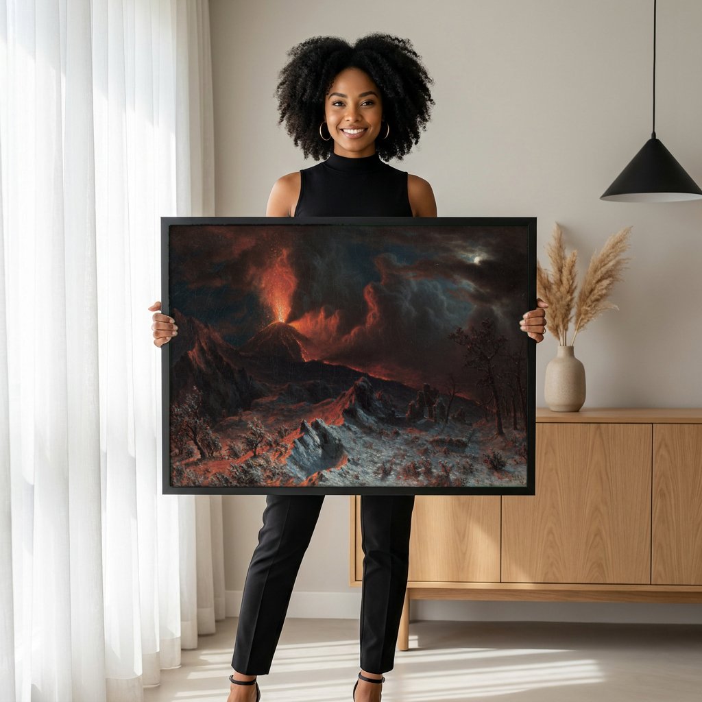Quadro Decorativo Erupção Vulcânica - Albert Bierstadt com modelo em ambiente