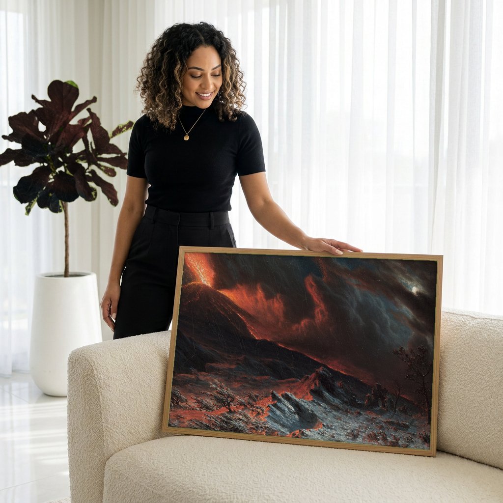 Quadro Decorativo Erupção Vulcânica - Albert Bierstadt com modelo em ambiente