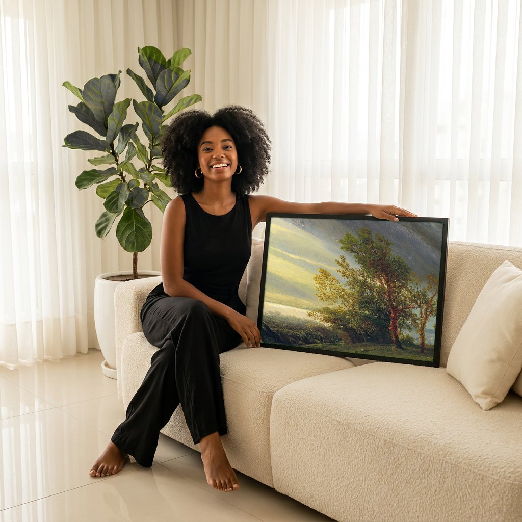 Quadro Decorativo Paisagem com Lago - Albert Bierstadt com modelo em ambiente