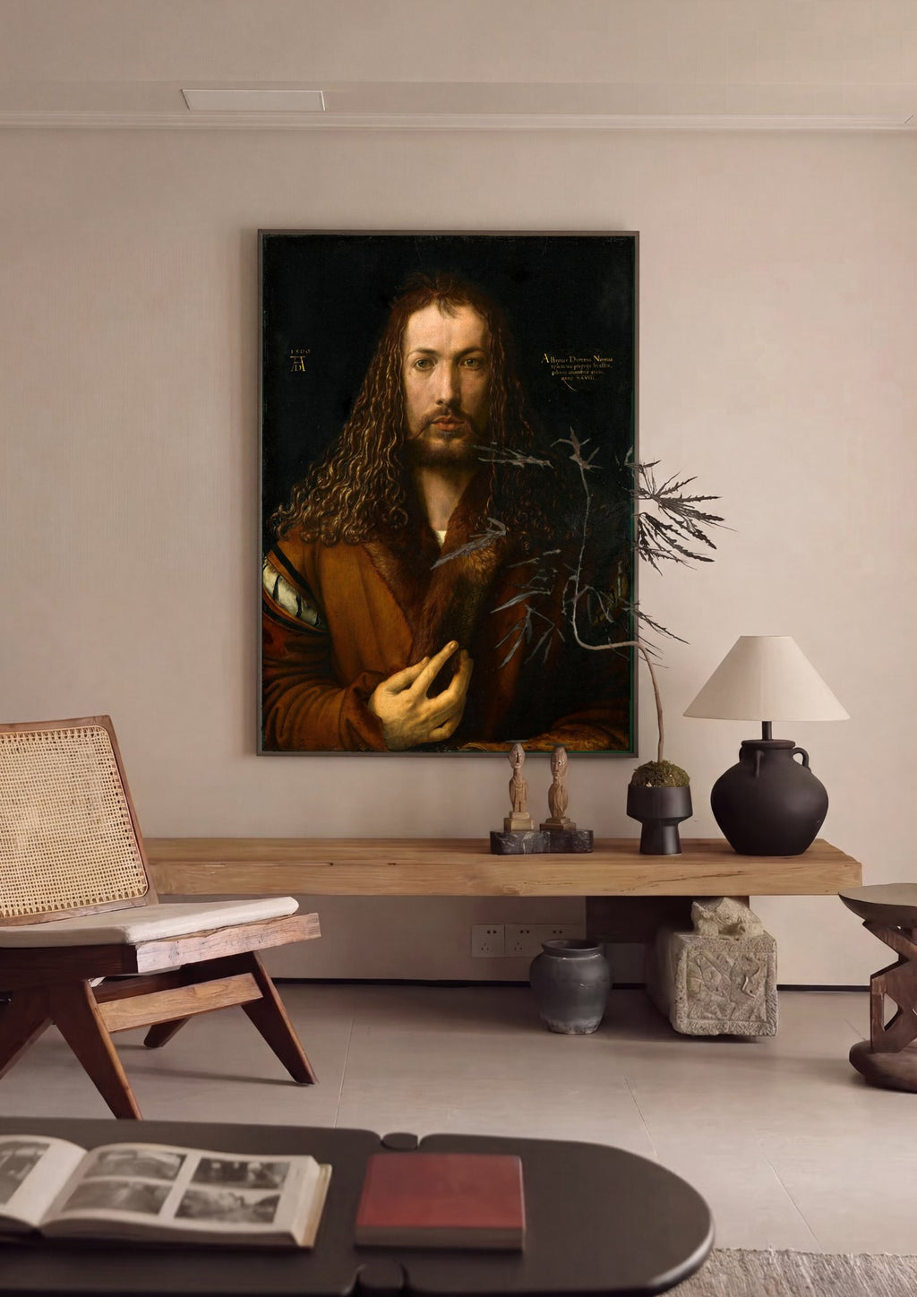 Quadro Decorativo Autorretrato (1500) - Albrecht Dürer em ambiente decorado