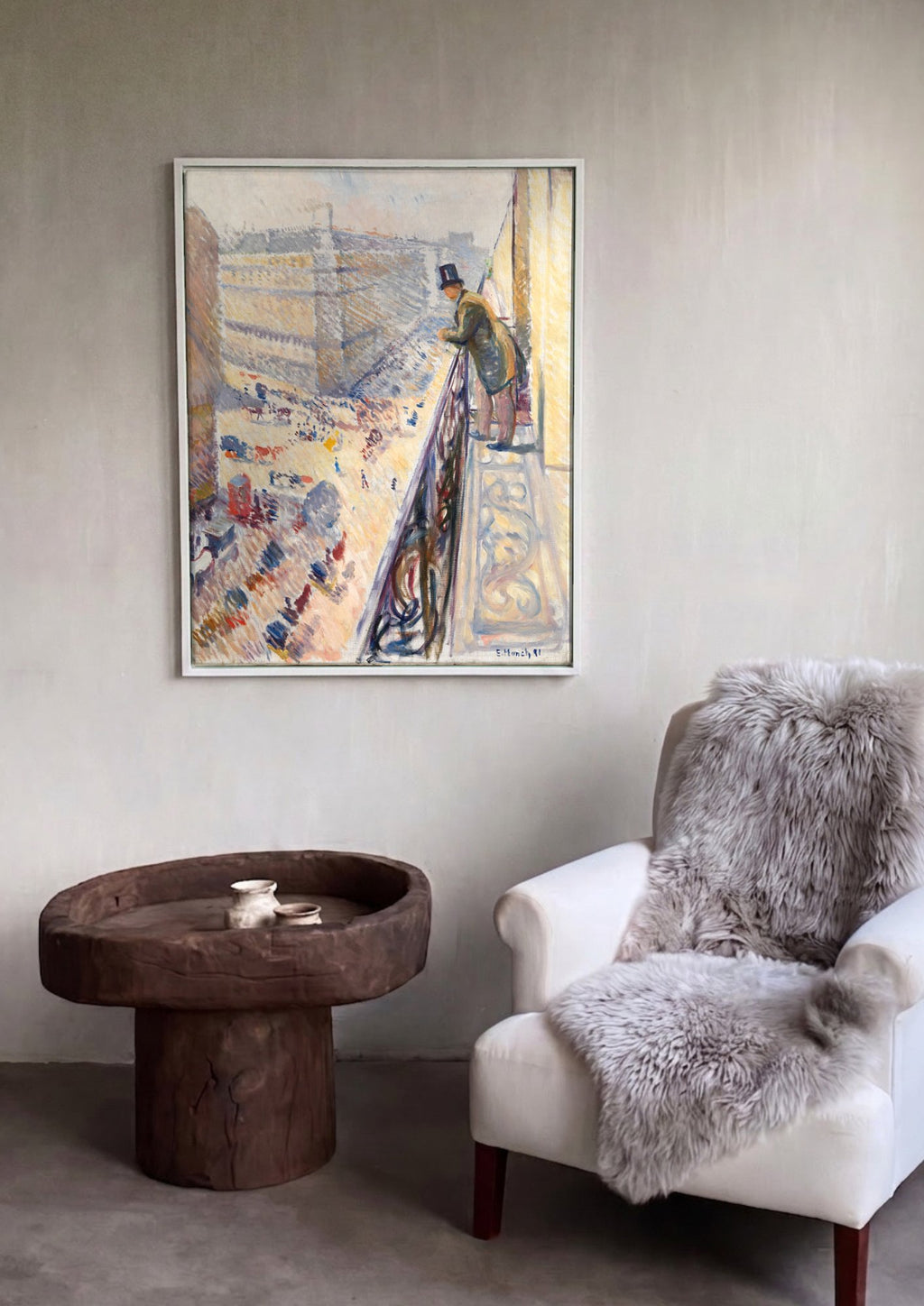 Quadro Decorativo Rua com Homem no Balcão - Edvard Munch em ambiente decorado