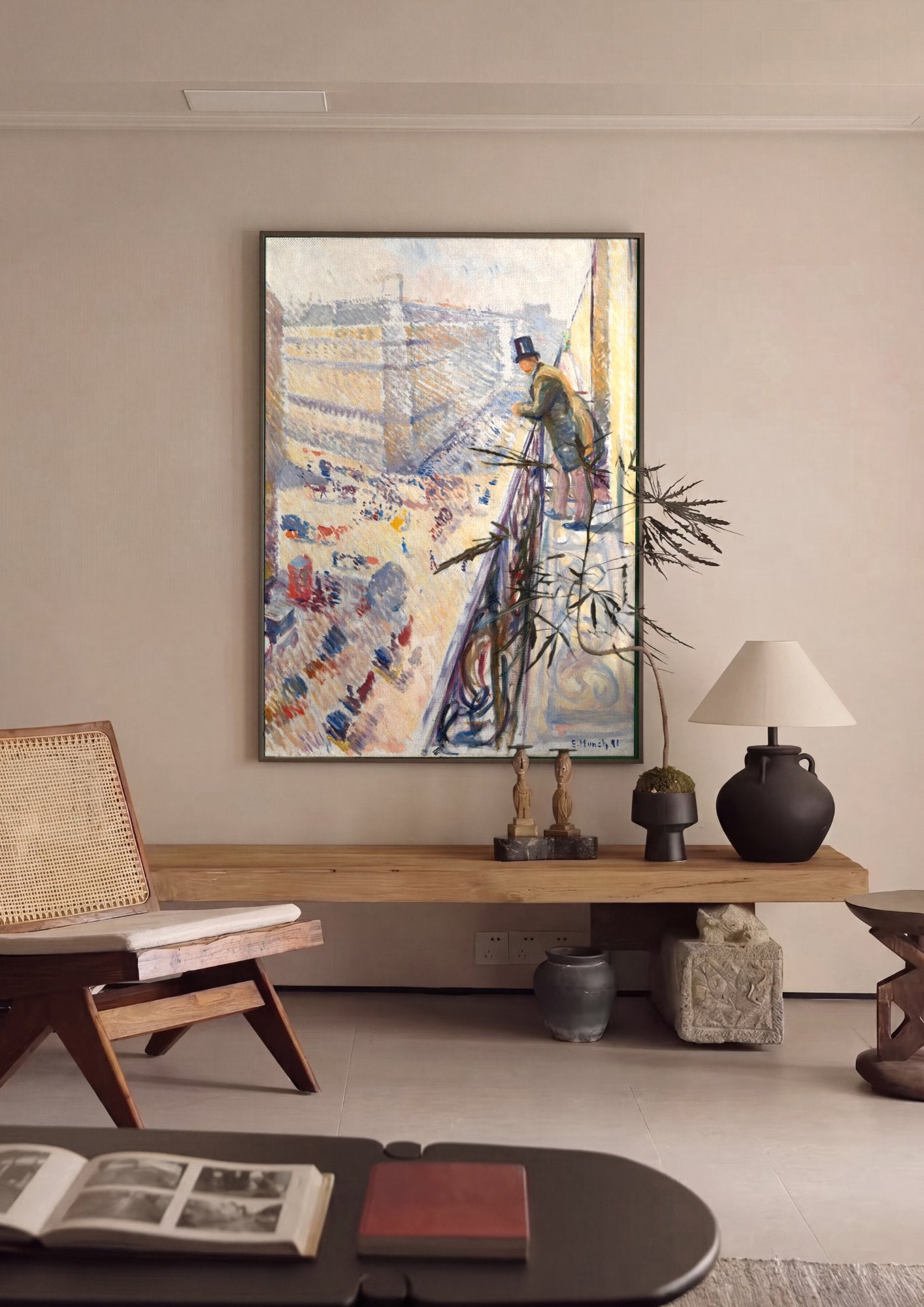 Quadro Decorativo Rua com Homem no Balcão - Edvard Munch em ambiente decorado