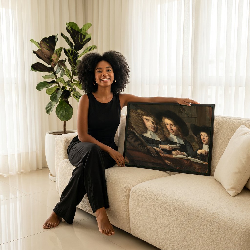 Quadro Decorativo Os Regentes da Guilda dos Cirurgiões - Nicolaes Maes com modelo em ambiente