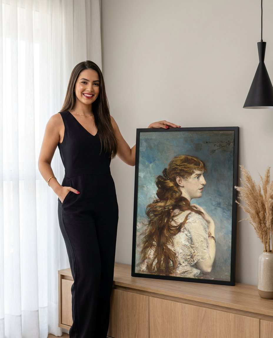 Quadro Decorativo Retrato de Jovem - Boldini com modelo em ambiente