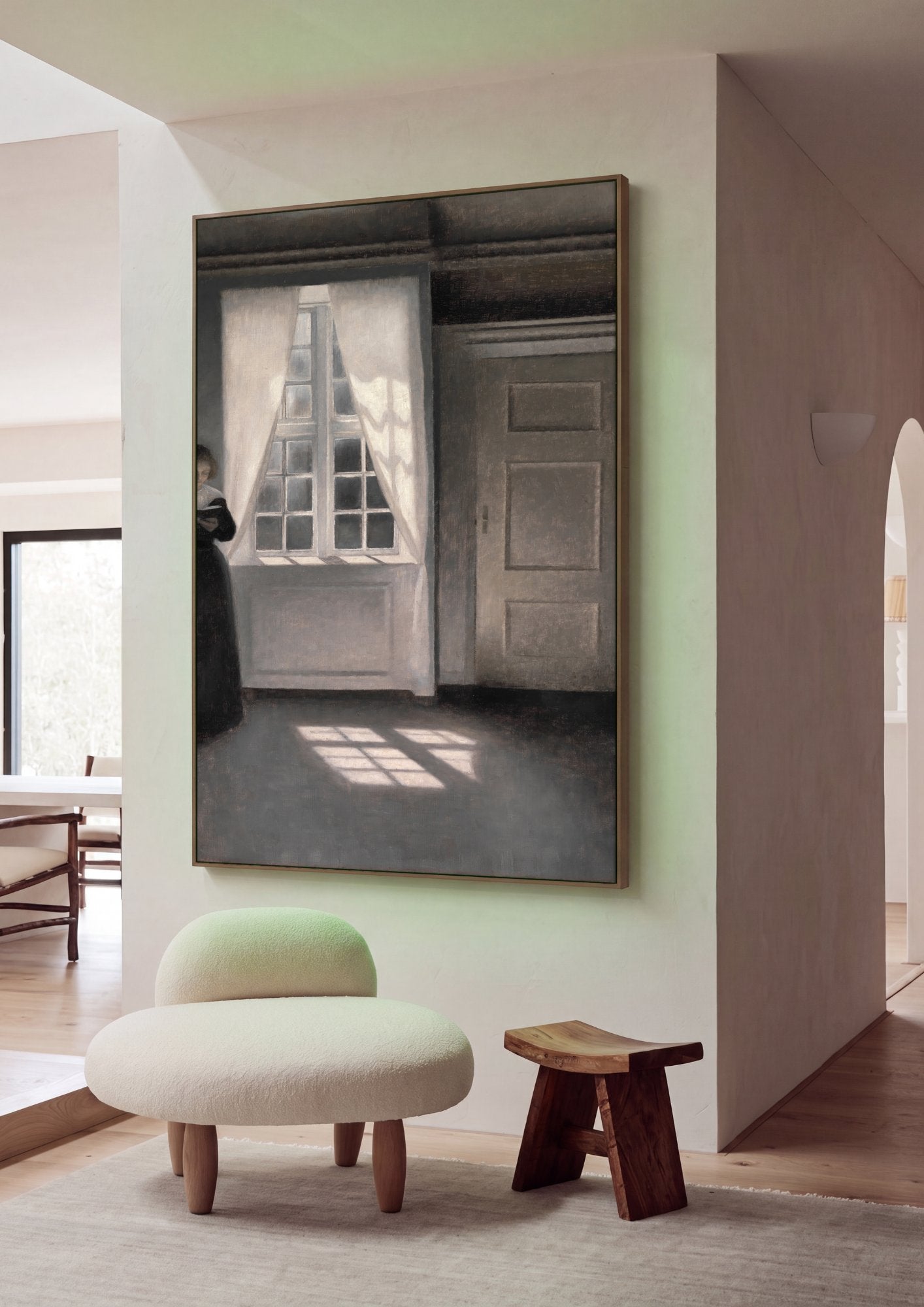 Quadro Decorativo Interior com Mulher Lendo - Vilhelm Hammershøi em ambiente decorado