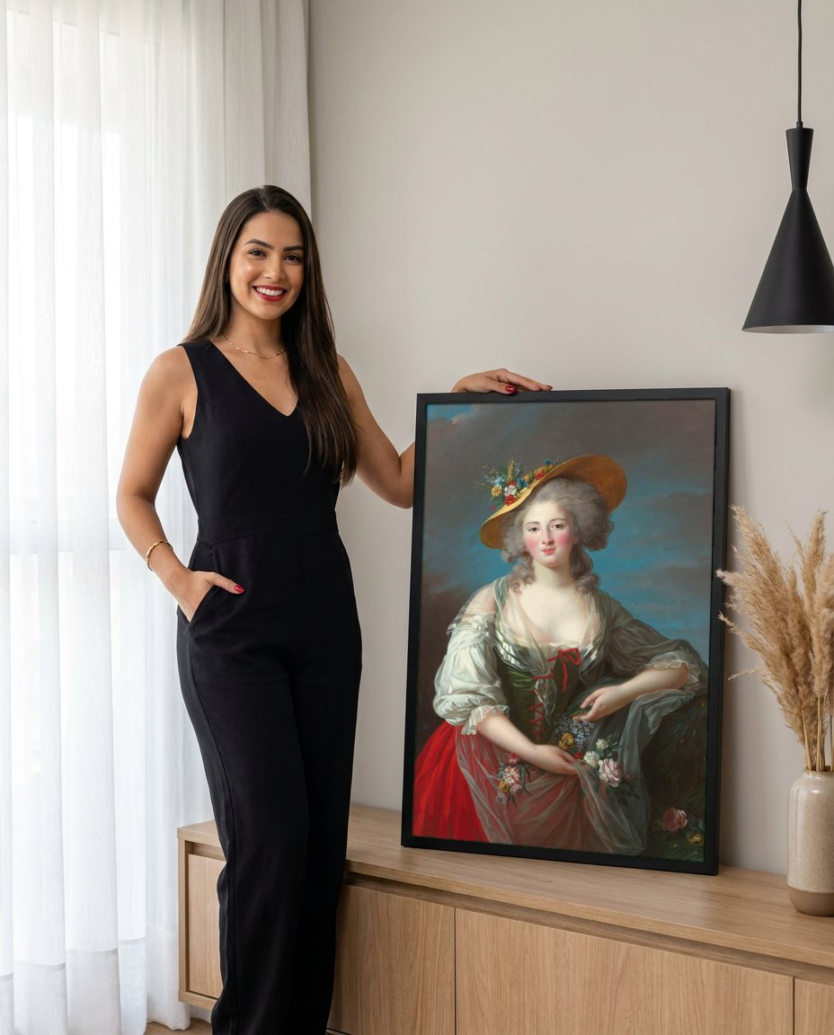 Quadro Decorativo A Jardineira - Vigée Le Brun com modelo em ambiente