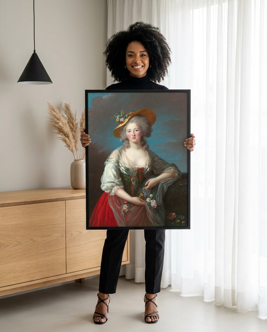 Quadro Decorativo A Jardineira - Vigée Le Brun com modelo em ambiente