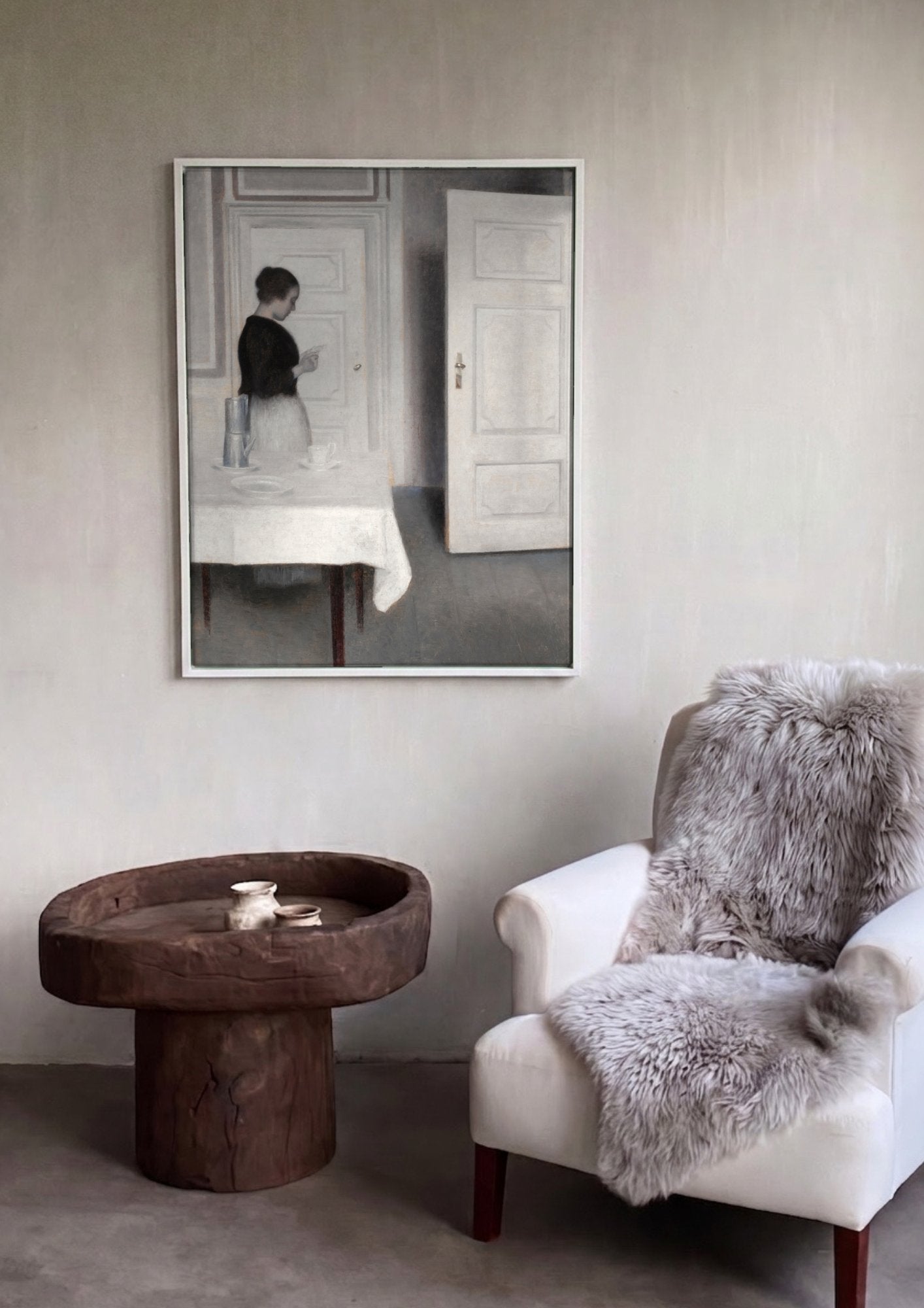 Quadro Decorativo Interior com Mulher Lendo - Hammershøi em ambiente decorado