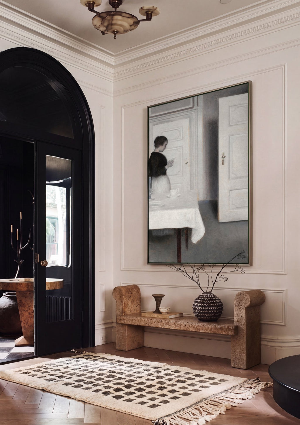 Quadro Decorativo Interior com Mulher Lendo - Hammershøi em ambiente decorado