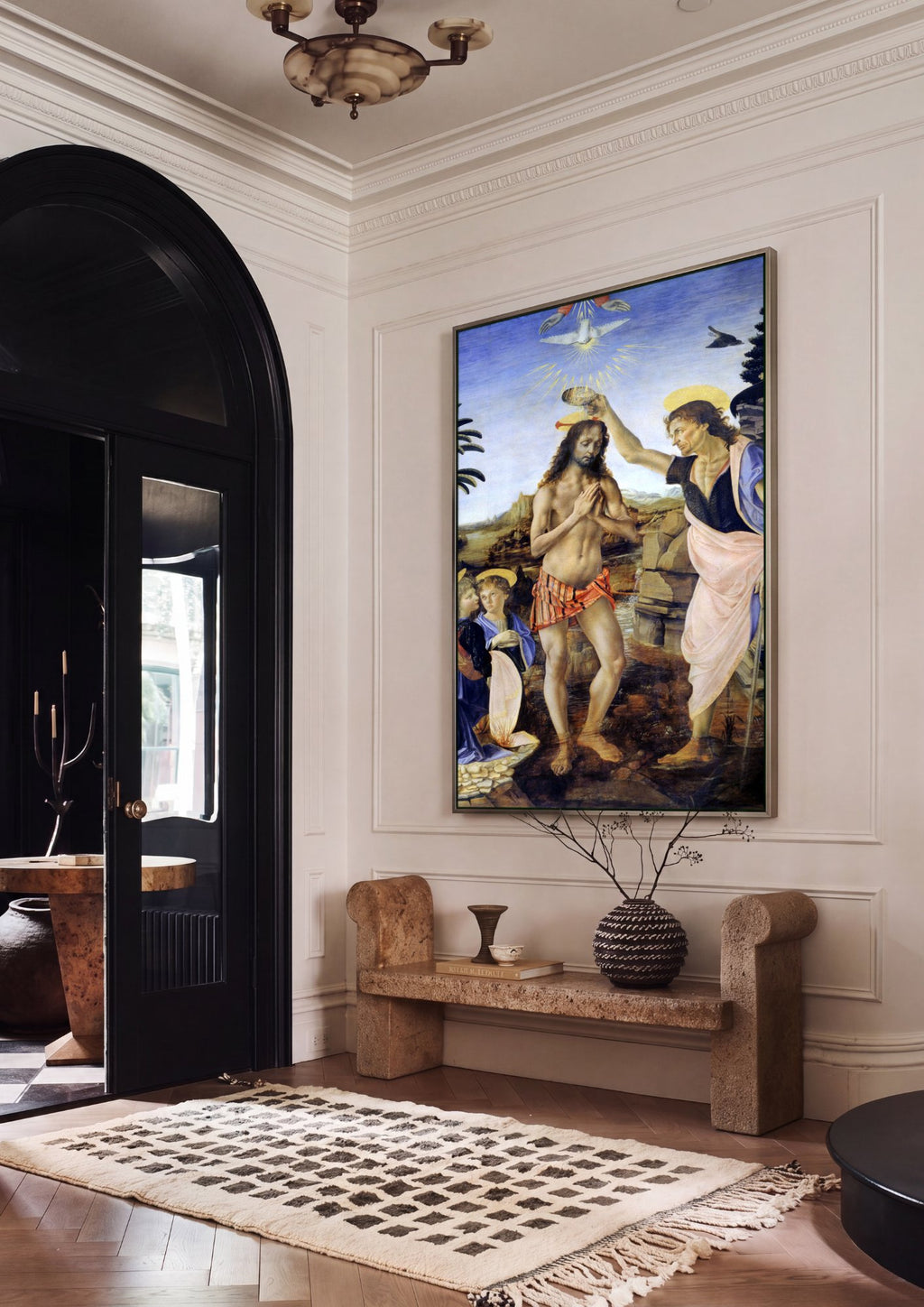 Quadro Decorativo O Batismo de Cristo - Leonardo Da Vinci em ambiente decorado