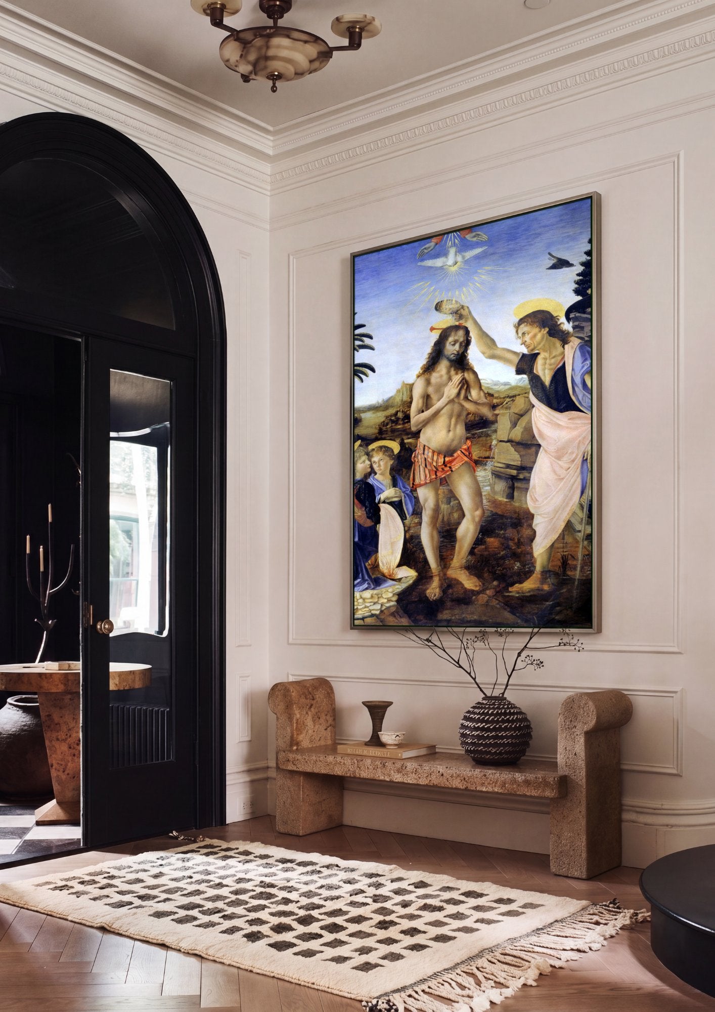 Quadro Decorativo O Batismo de Cristo - Leonardo Da Vinci em ambiente decorado