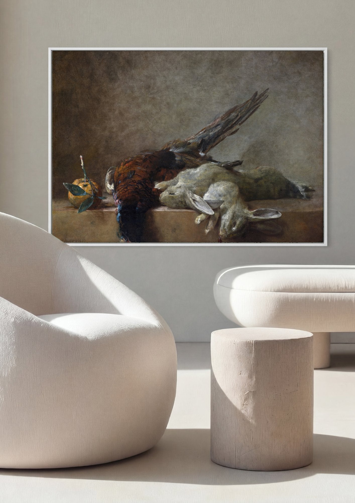 Quadro Decorativo Natureza-Morta com Lebre e Faisão - Chardin em ambiente decorado