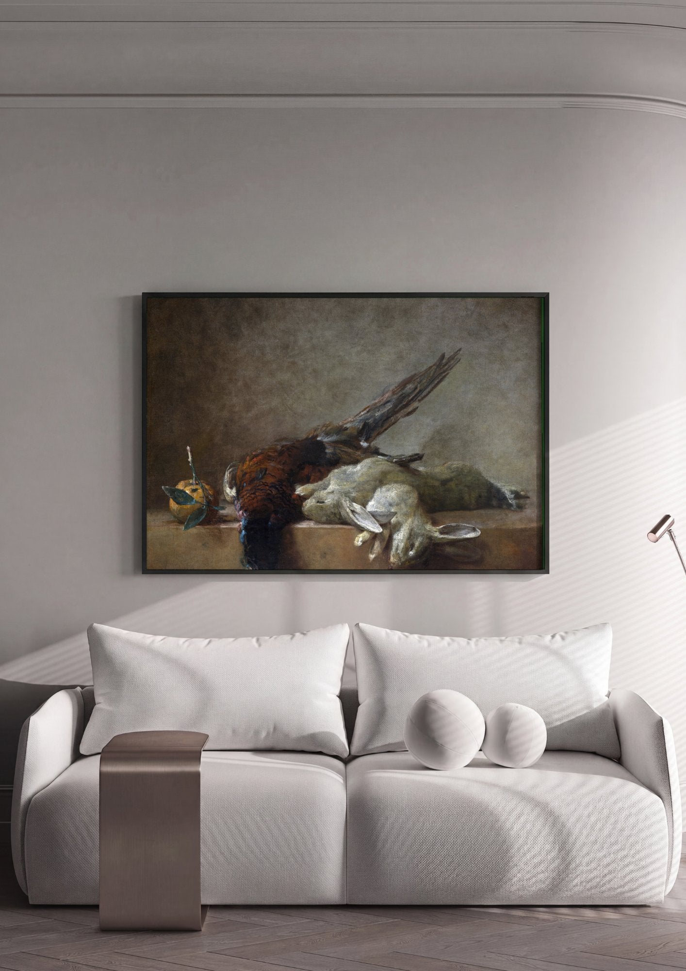 Quadro Decorativo Natureza-Morta com Lebre e Faisão - Chardin em ambiente decorado