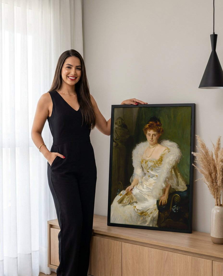Quadro Decorativo Retrato de Mulher Elegante - John S. Sargent com modelo em ambiente