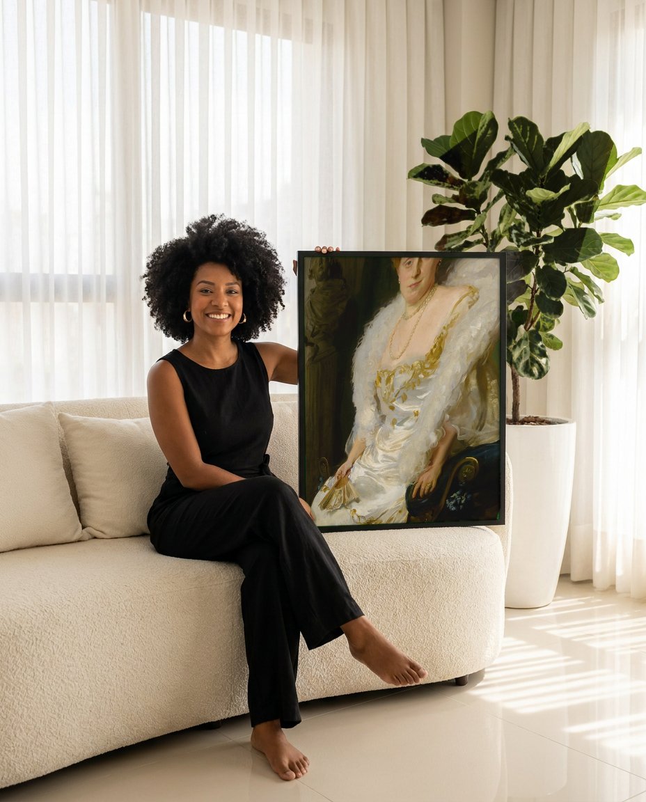 Quadro Decorativo Retrato de Mulher Elegante - John S. Sargent com modelo em ambiente