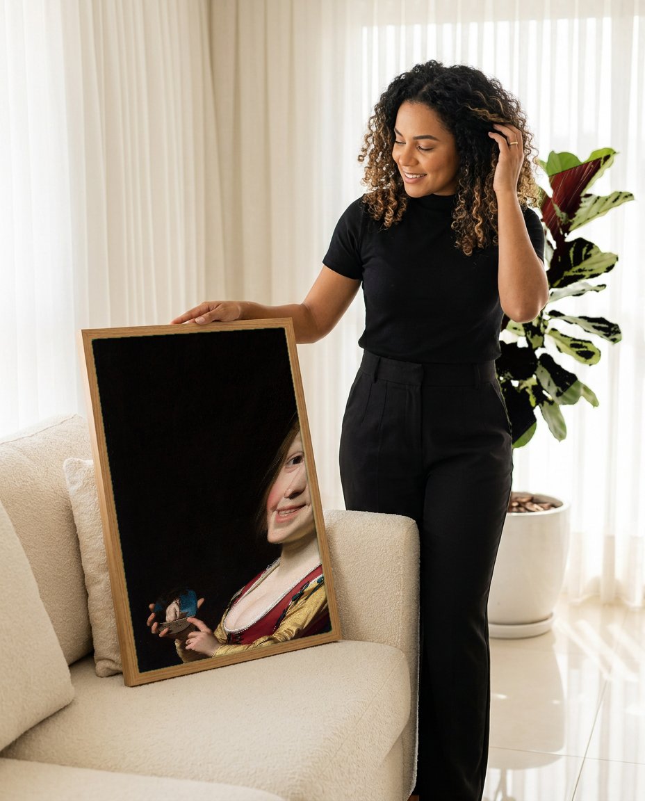 Quadro Decorativo A Feliz Cortesã (A Alegre Companhia) - Honthorst com modelo em ambiente