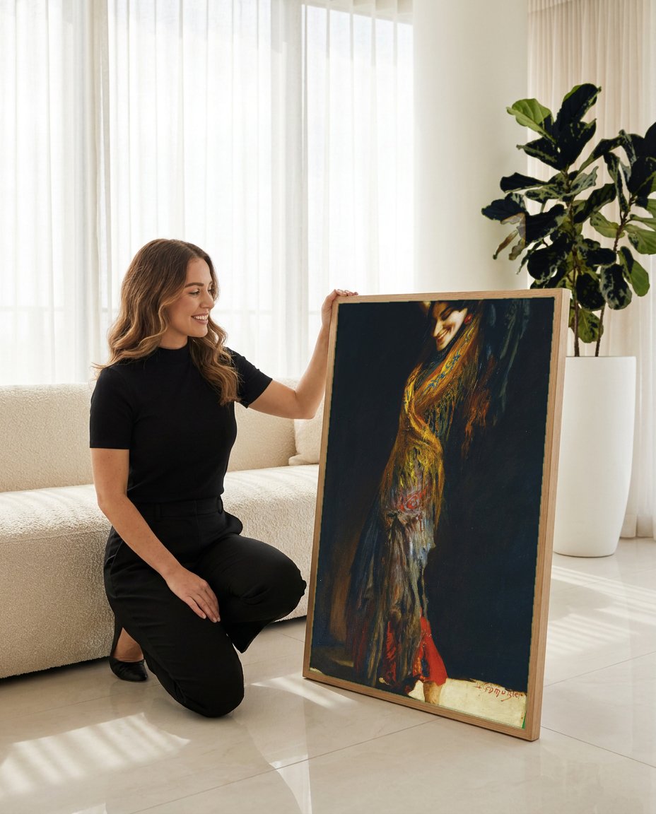 Quadro Decorativo A Dançarina Cigana – Leopold Schmutzler com modelo em ambiente