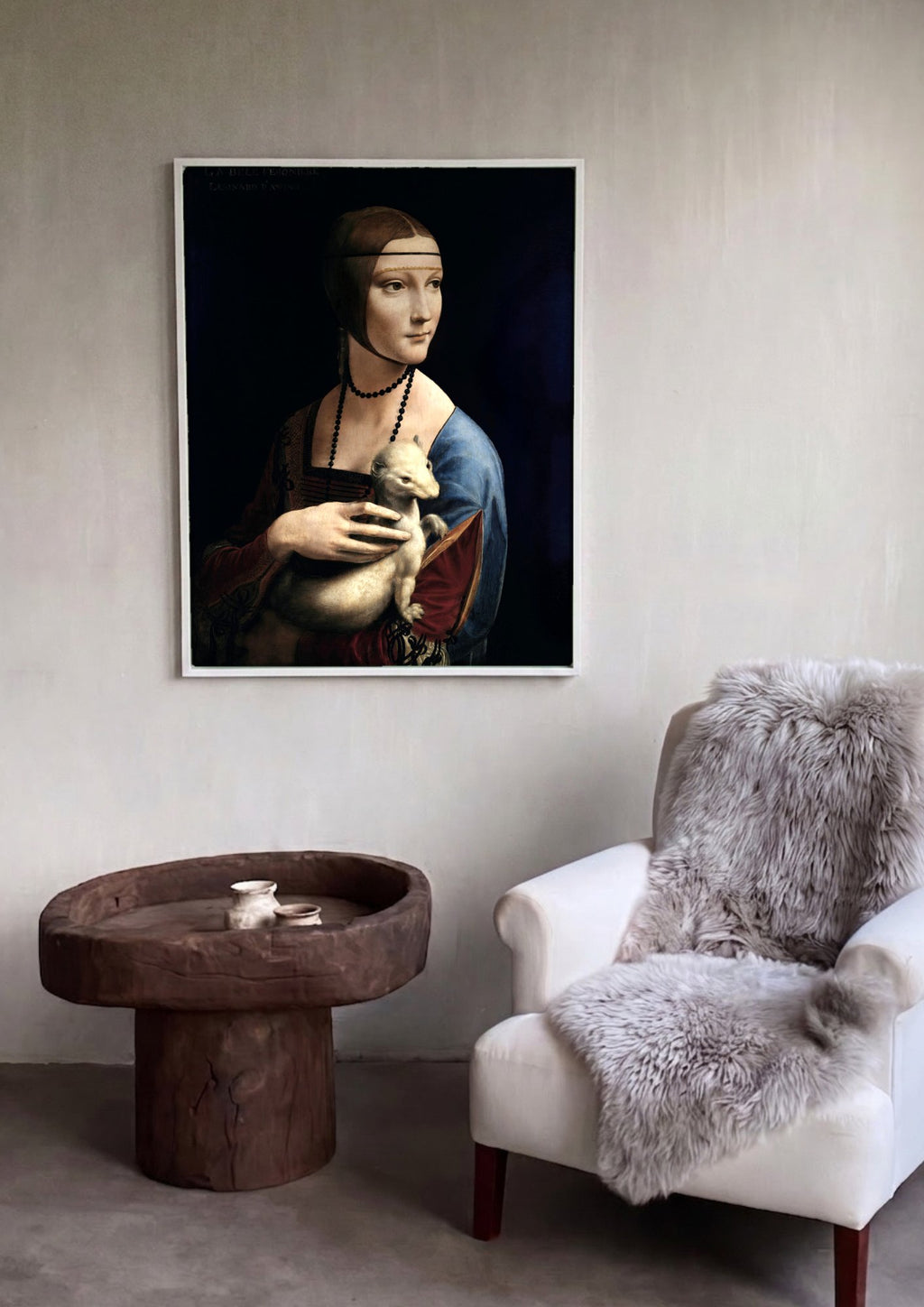 Quadro Decorativo A Dama com Arminho - Leonardo Da Vinci em ambiente decorado