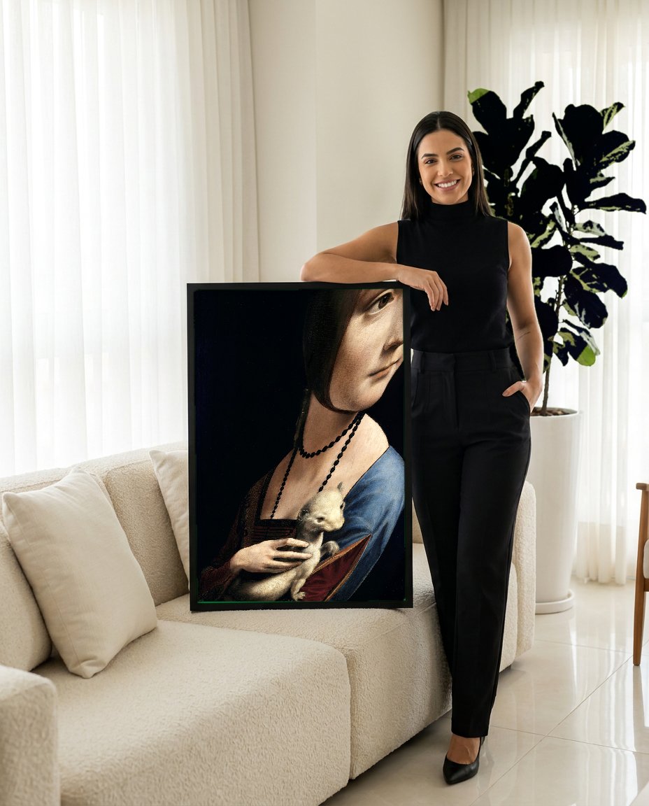 Quadro Decorativo A Dama com Arminho - Leonardo Da Vinci com modelo em ambiente