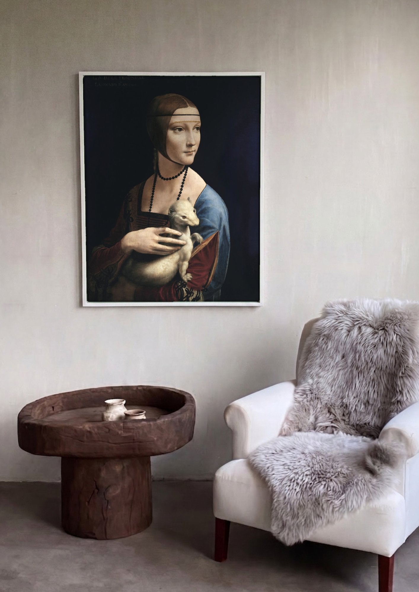 Quadro Decorativo A Dama com Arminho - Leonardo da Vinci em ambiente decorado