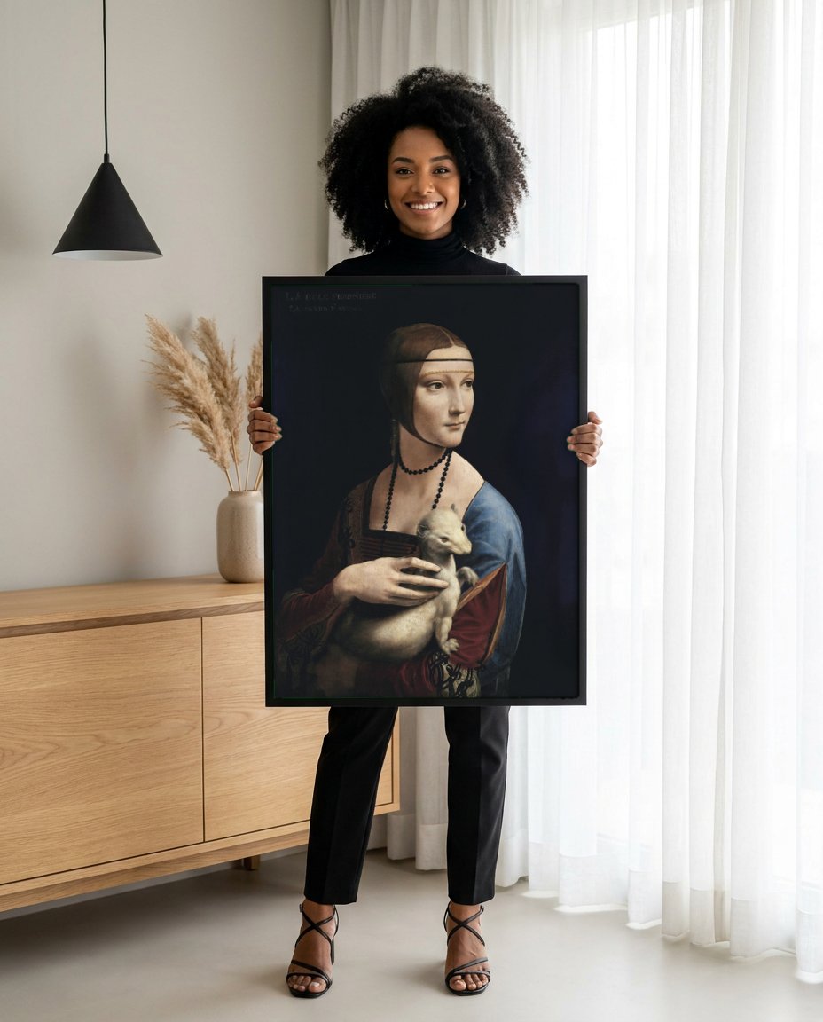 Quadro Decorativo A Dama com Arminho - Leonardo da Vinci com modelo em ambiente