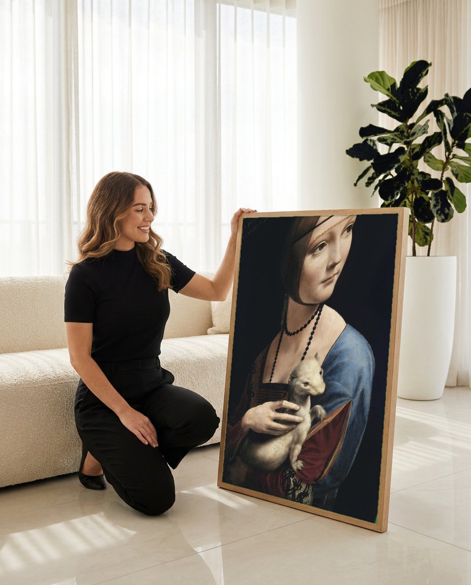 Quadro Decorativo A Dama com Arminho - Leonardo da Vinci com modelo em ambiente