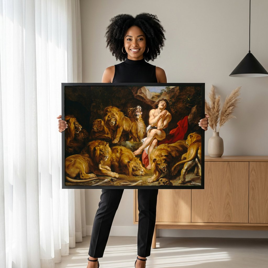 Quadro Decorativo Daniel na Cova dos Leões - Rubens com modelo em ambiente