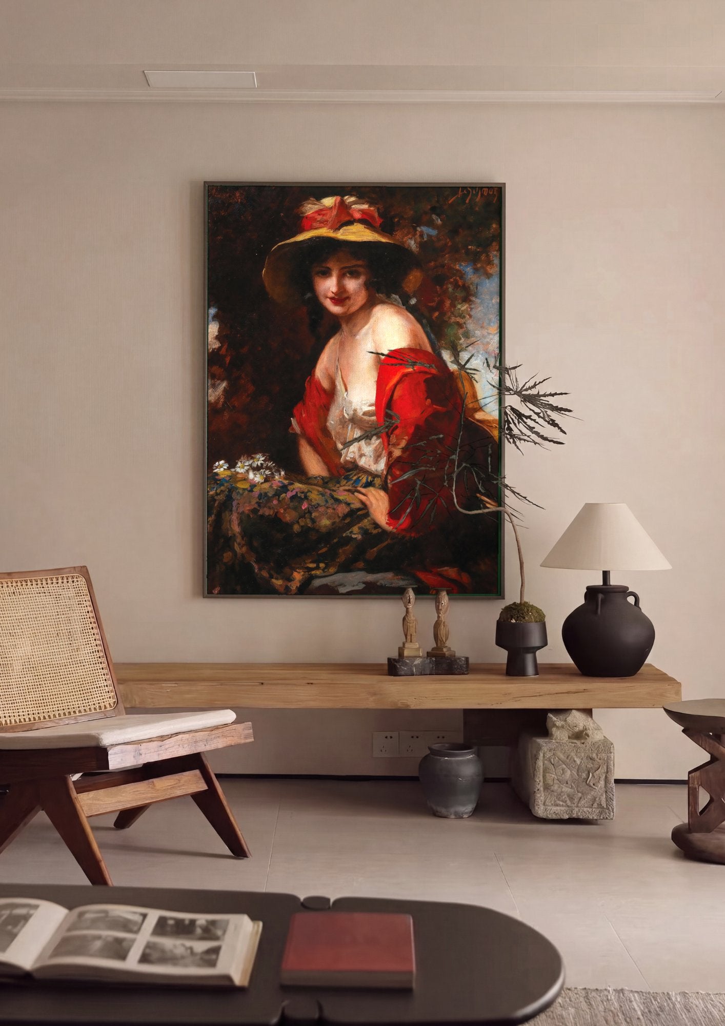 Quadro Decorativo A Mulher do Chapéu - Leopold Schmutzler em ambiente decorado
