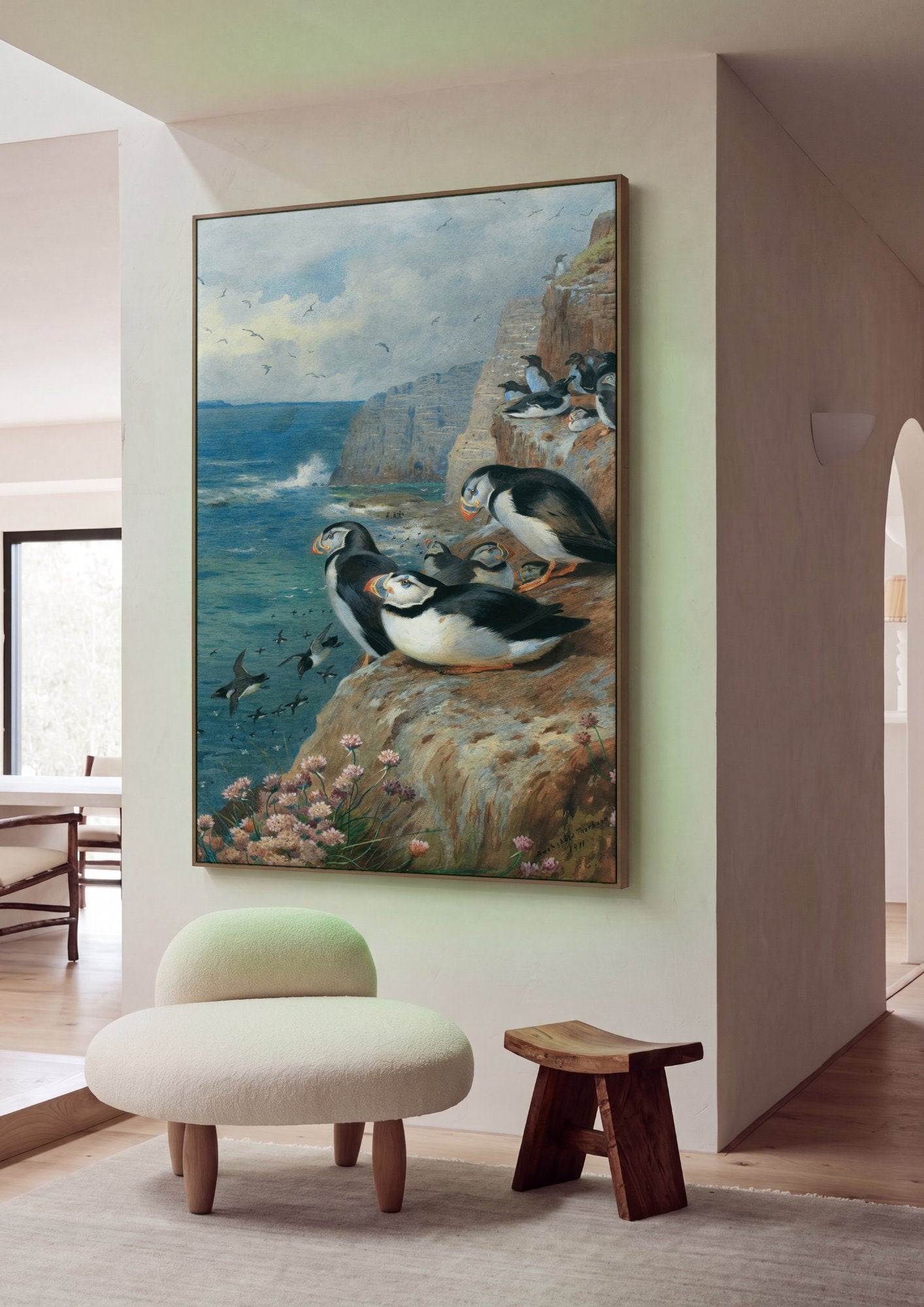Quadro Decorativo Aves Marinhas na Falésia - Thorburn em ambiente decorado