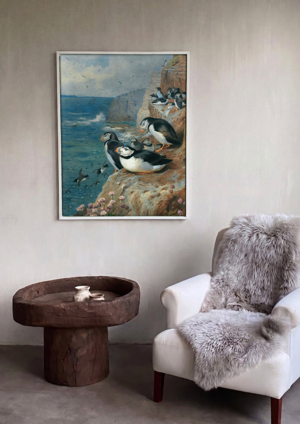 Quadro Decorativo Aves Marinhas na Falésia - Thorburn em ambiente decorado