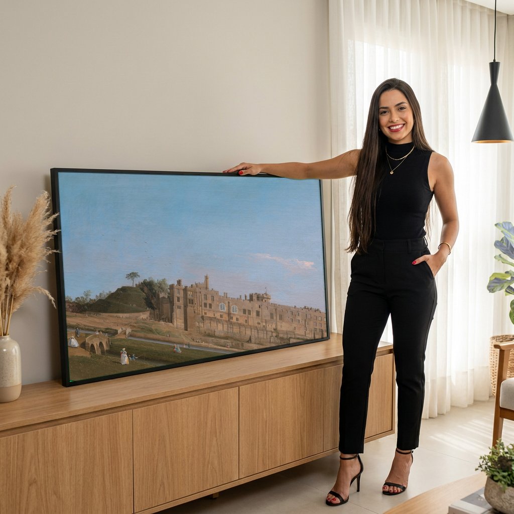 Quadro Decorativo 'Warwick Castle' - Canaletto com modelo em ambiente