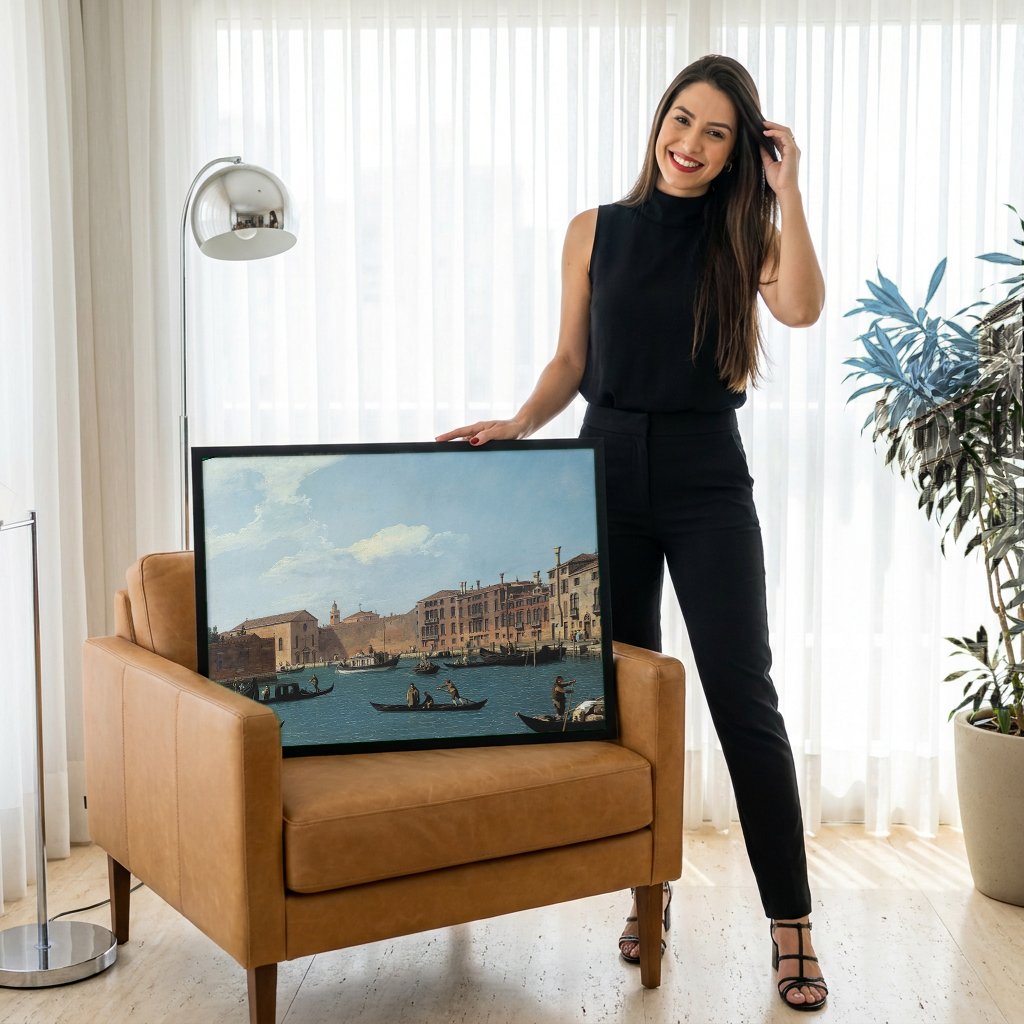 Quadro Decorativo 'O Grande Canal' - Canaletto com modelo em ambiente