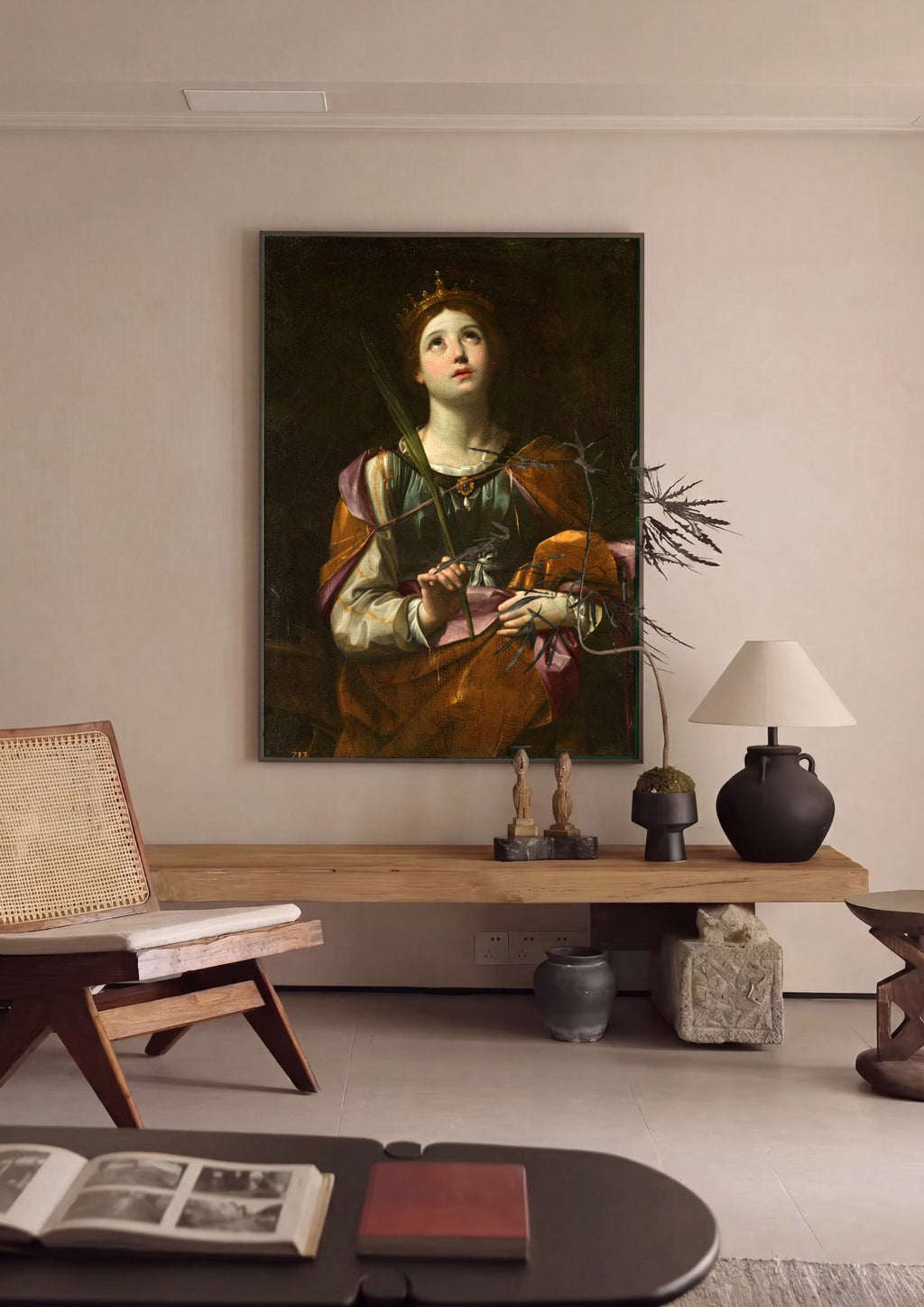 Quadro Decorativo Santa Catarina de Alexandria - Guido Reni em ambiente decorado